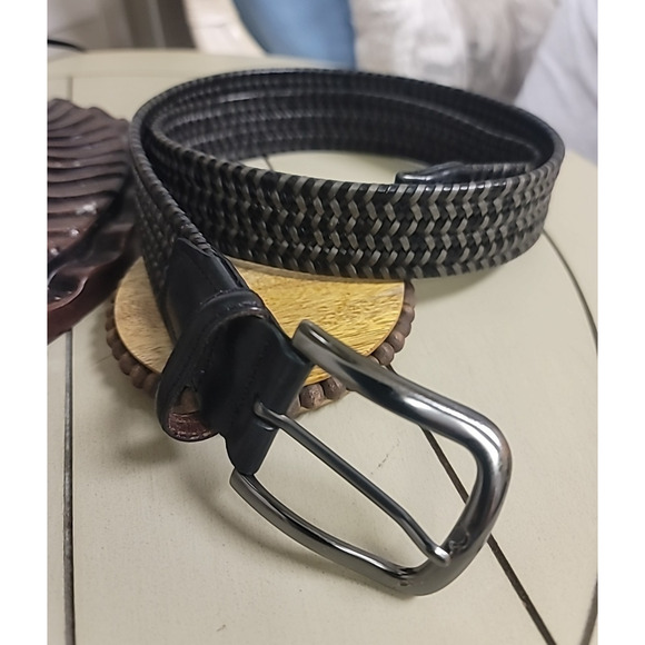 Torino Men's Italian Woven Stretch Leather Belt - Two Tone Black Gray Size 34-36 - Picture 1 of 8